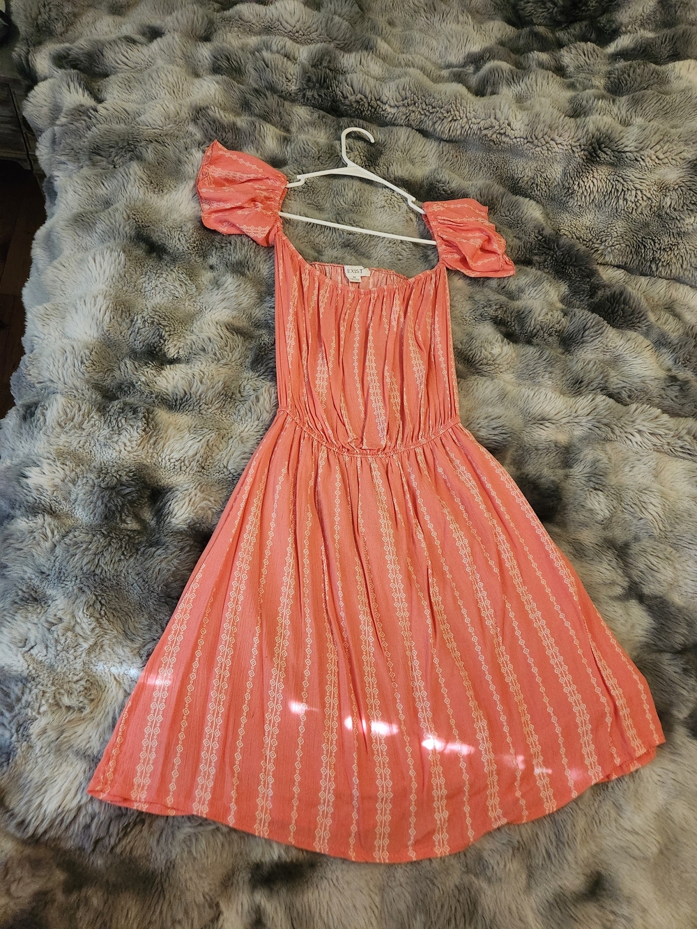 Exist Coral Pink Stripe Flutter-Sleeve Casual Dress